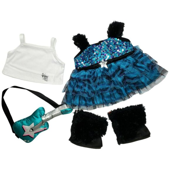 Build A Bear Honey Girl Viv Guitar Cat Kitten Blue Plush Rockstar Outfit HG 22" - Picture 3 of 12
